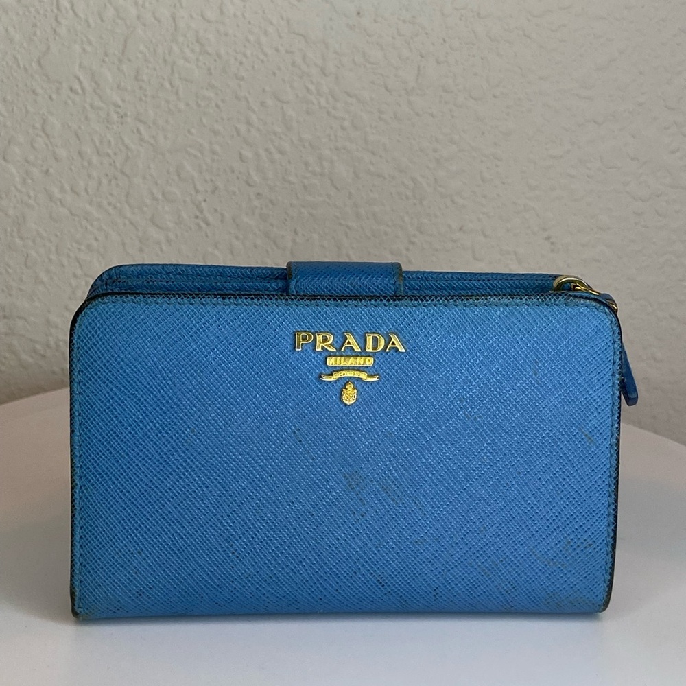 PRADA Vibrant Blue Saffiano Compact Wallet